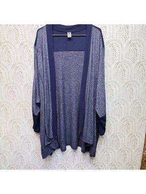 LB Active‎ Cardigan Women 26/28 Blue Space Dye Open Front Dolman Sleeve Knit Top